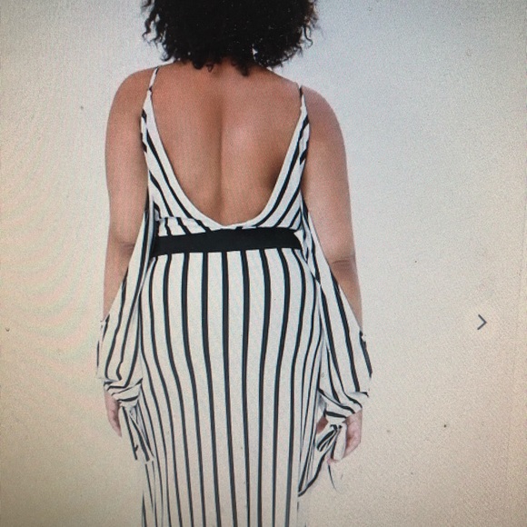 Plus Size Striped Open Shoulder Maxi Dress - Picture 5 of 7
